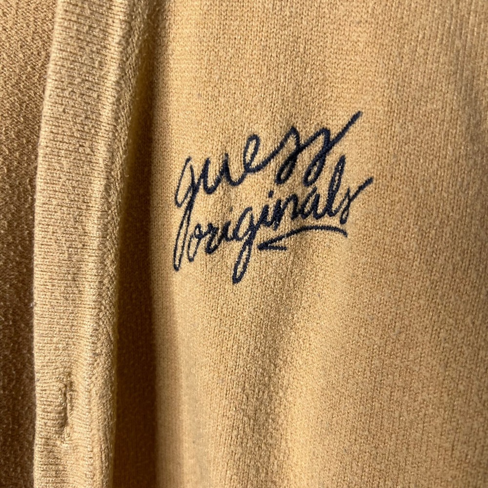 Vintage Guess Originals Tan Embroidered Logo Button Front Cardigan Sweater M - Picture 3 of 8